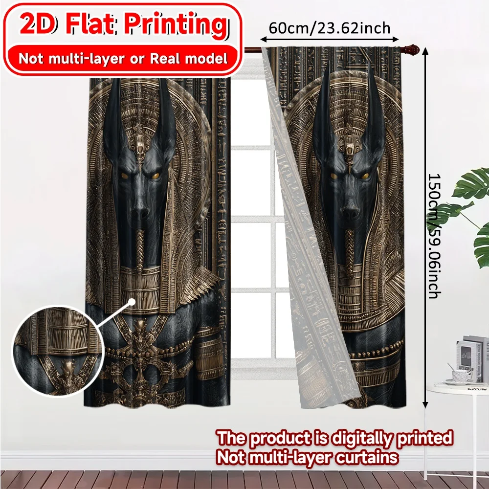 2D Flat Printing,2pcs Anubis Guardians Modern Light Filtering Curtains Versatile Fabric Curtains Festive Perfect for Bedroom &
