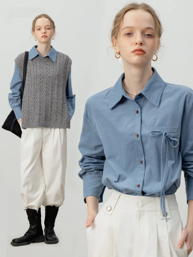 

Eggka Pure Color Long Sleeve Women's Shirt Knot Simple Style Versatile Fashionable Commuting Top for Autumn