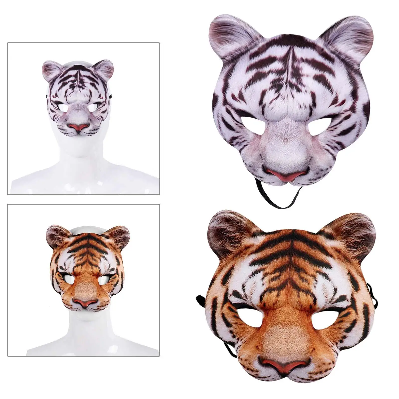 Masque de Tigre Effrayant Demi-Visage, Accessoires Cosplay, Fourniture d'Horreur pour Halloween, Bar, Festival d'Anniversaire, pour Adulte