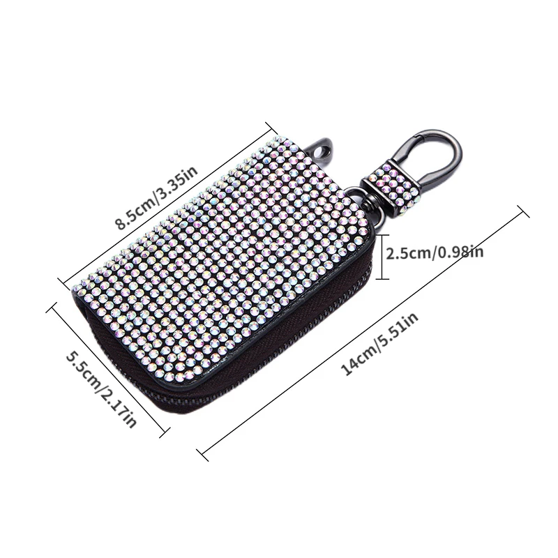 Sparkling Rhinestone Key Case, Women's Zipper Coin Purse With Keychain, Shiny Car Key Holder Bag Accessories