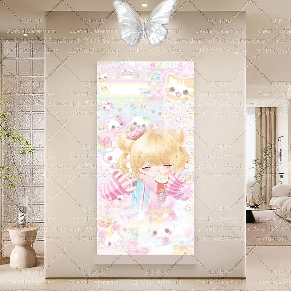 Niedlicher Anime-Wandteppich im Mädchenherz-Stil, extrem süß. Großformatiger Wandteppich für das Schlafzimmer, im Längsstreifen-Stil