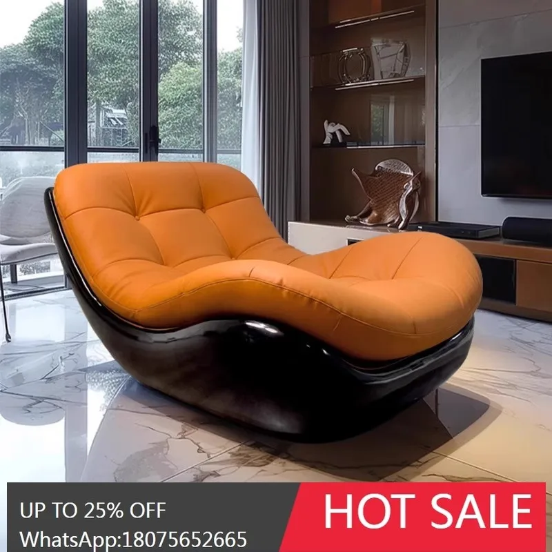 

MJY Nordic Genuine Leather Light Luxury Reading Chair Vintage Retro Living Room Solid Wood Genuine Leather Leisure Chair