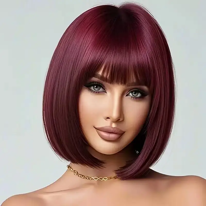 New black bob hairstyle synthetic wig for party, Halloween cosplay, daily use high-temperature hair accessory wig set image 3