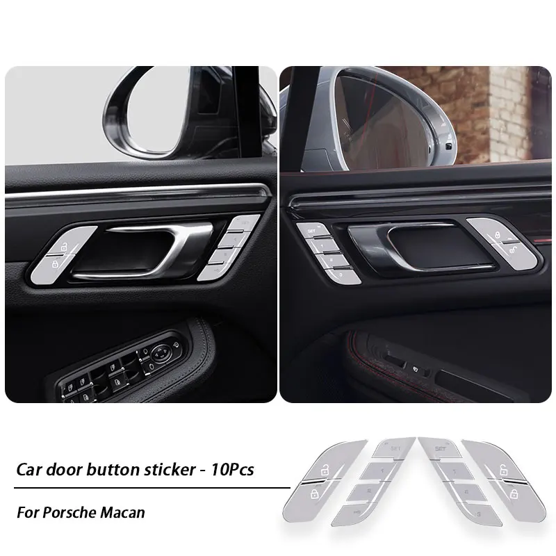 

Door Button Decoration Sticker Memory Unlock Button Silver Panel Bright Strip Interior Modification For Porsche Macan 2015-2023