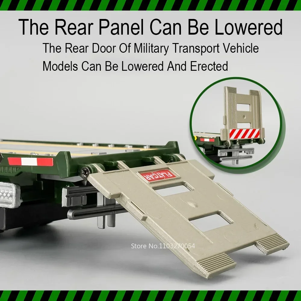 1:32 Militaire Tank Flatbed Trailer Model Speelgoed Auto Legering Diecast Transportvoertuig Geluid Licht Trek Deur Geopend Speelgoed Kid Gift