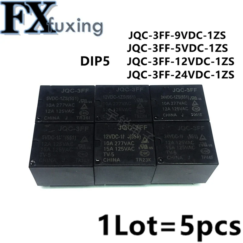 5Pcs 10A Relay HF3FF - JQC - 3FF - 5VDC - 1ZS 12VDC -1ZS 24VDC-1ZS(551) 5Pin DIP5 HF- JQC-3FF - 5V 9V 12V 24V DC Relays Hot