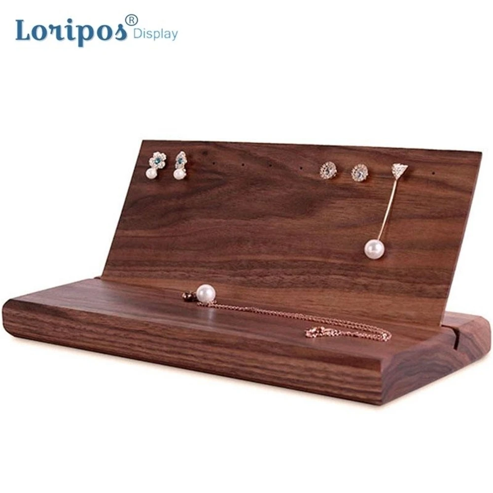 

Showcase Ear Stud Storage Bracket Earring Shelf Black Walnut Jewelry Rack Slotted Earrings Holder Rings Necklace Display Stand