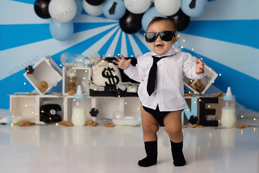 Cookies Milk Ballons I'm A Boss Baby Photography Background Blue Boy Backdrops Children Birthday Party Photocall Photo Studio