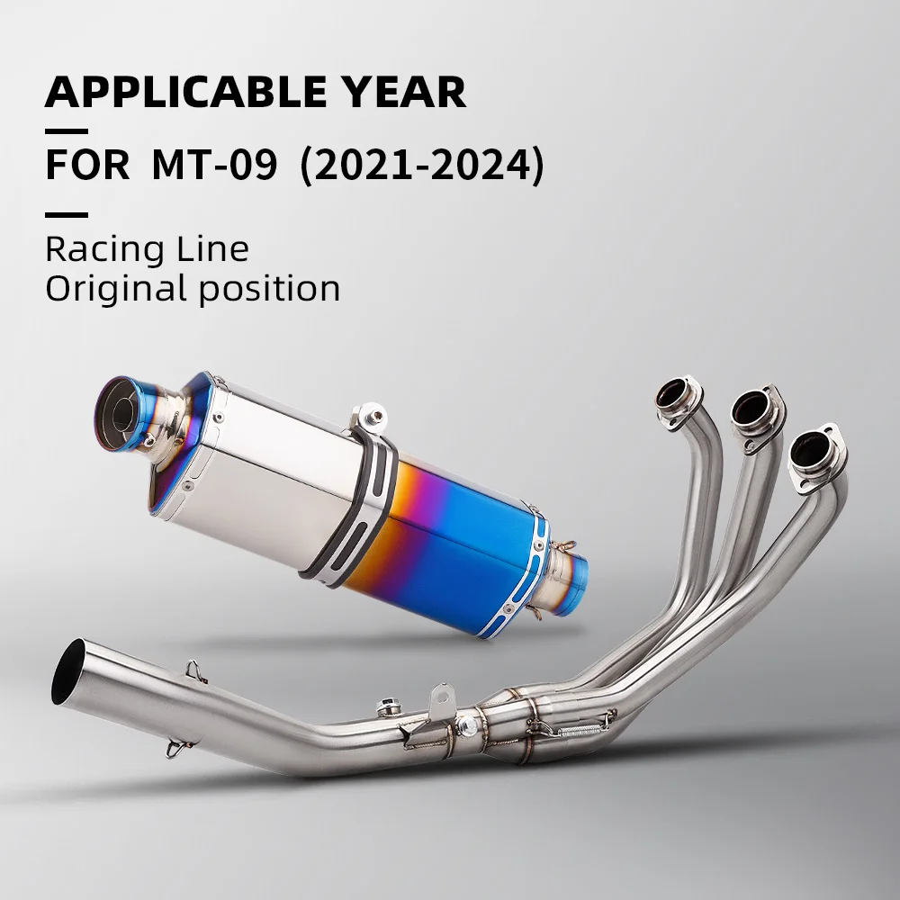 For MT09 FZ09 DUAL SENSORS 2021 - 2024 Motorcycle Full System Exhaust Muffler Escape Middle Pipe 51MM