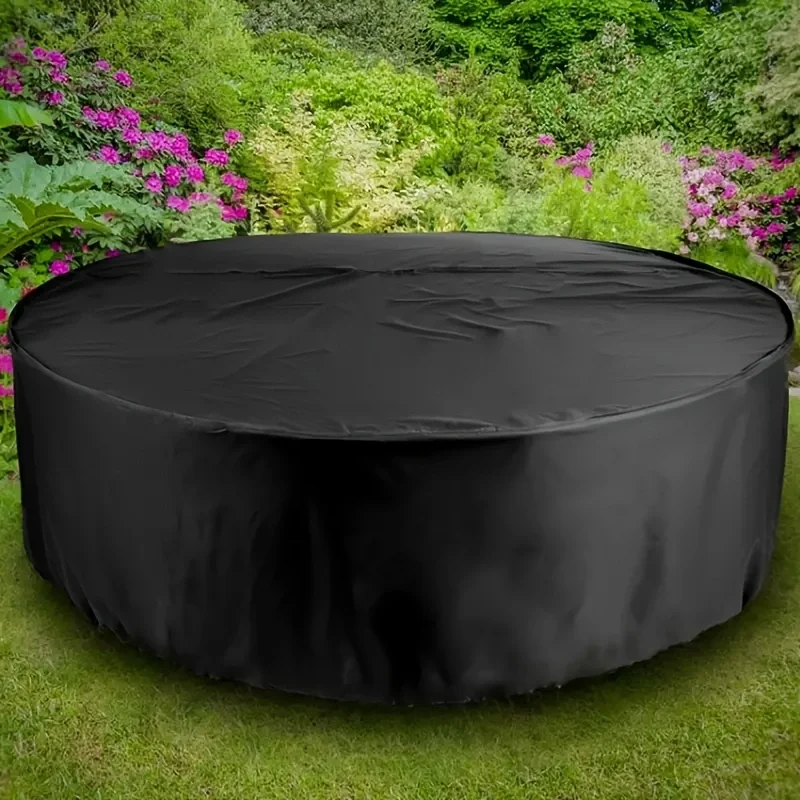 Waterproof Round Patio Furniture Cover - UV & Wind Resistant, Dustproof Outdoor Table and Chair Set Protector, Black, Rain, Snow