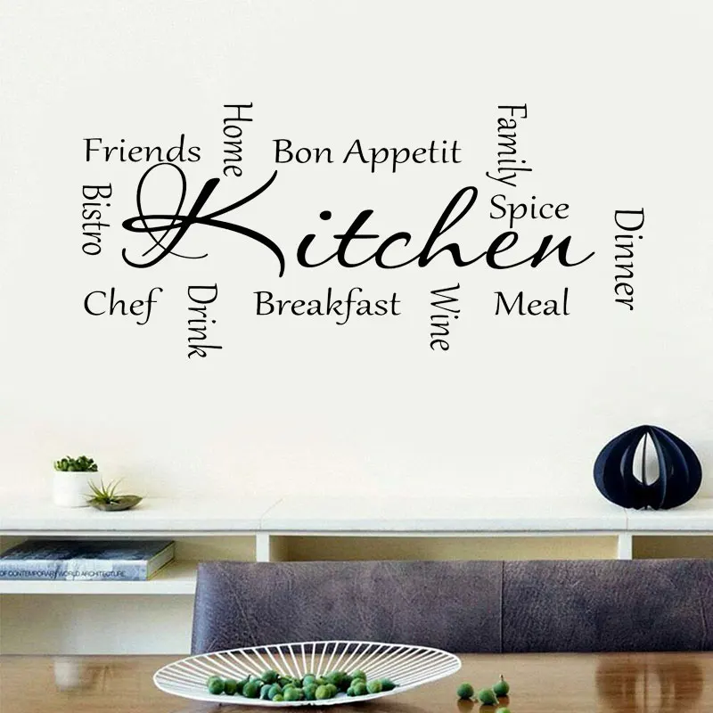 Kitchen Words Dinner Wine Bon Appetit Wall Sticker Quotes Wall Decals Vinyl Modern Art Home Decor Kitchen Murals Removable 4003