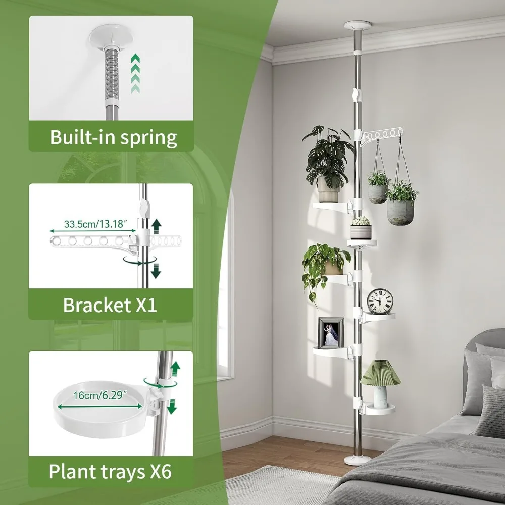 حامل نباتات داخلي مكون من 7 طبقات، عمود توتر زنبركي، رف عرض معدني على شكل زهرة، رف زاوية موفر للمساحة، عاجي #4