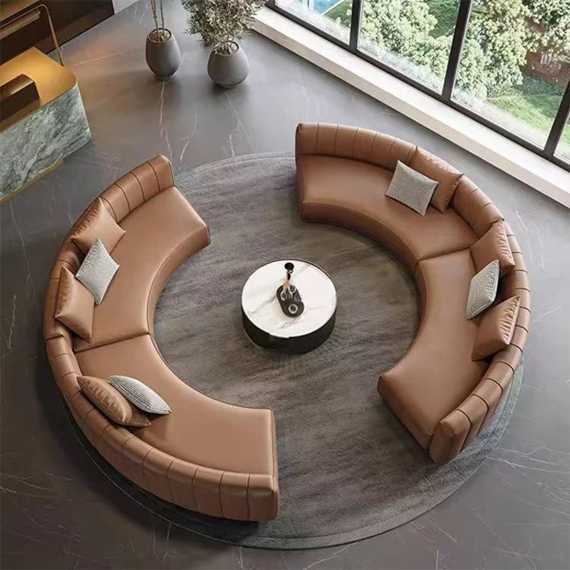 Modern Luxury Leather Round Half Moon Sectional Couch Modular Sofa Booth Set for Hotel Hall Weddings Events Salon Reception