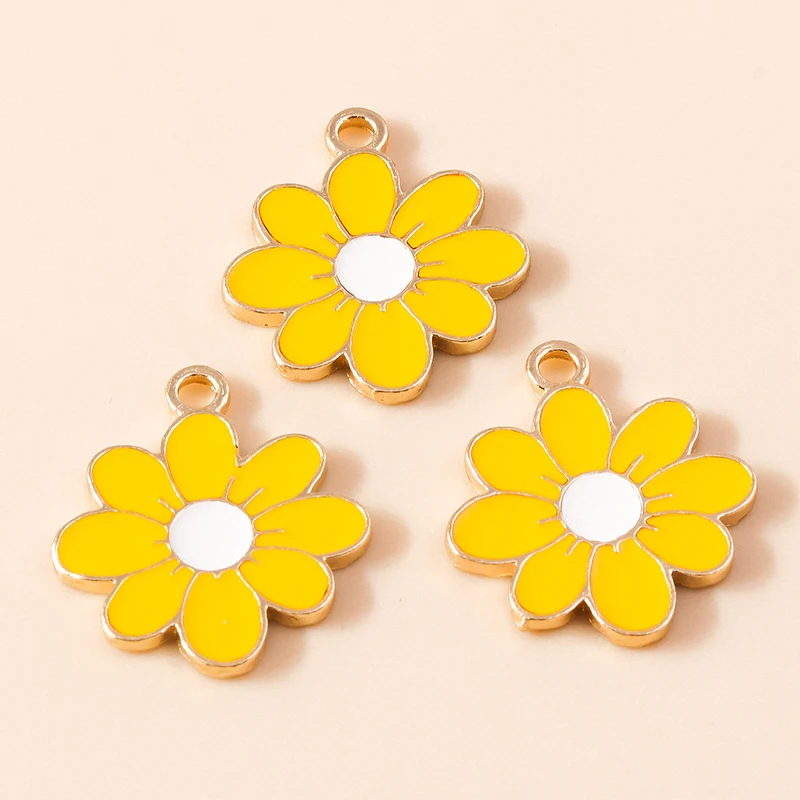 10pcs 19*21mm Enamel Daisy Flower Charms for Necklace Pendant Earring DIY Colorful Mini Charms Handmade Jewelry Finding Making