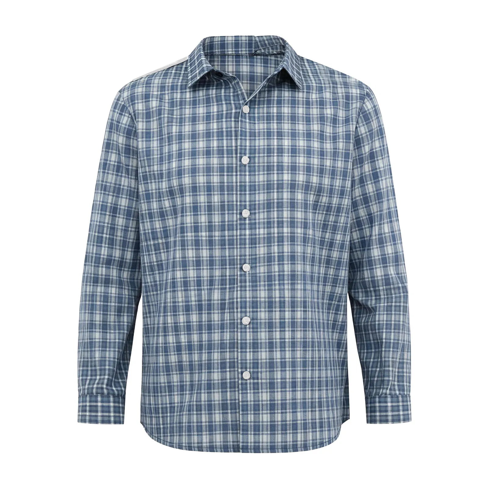 

Unisex Adults Elderly Adaptive Shirts Open Back with Full Back Overlap Turn-down Collar Long Sleeve Front Button-up Plaid Shirt