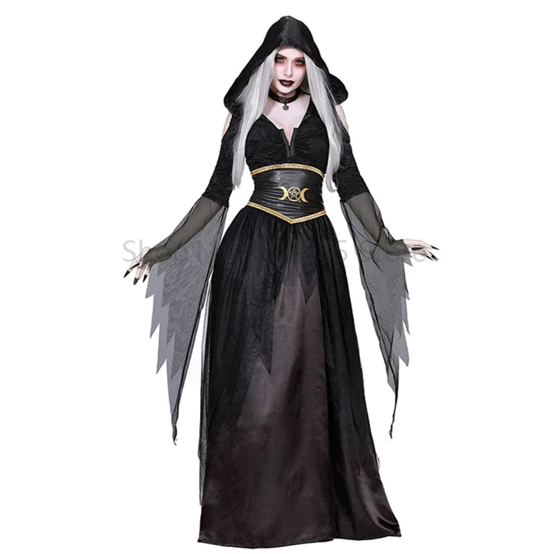

Halloween Purim Monk Hood Cloak Sorcerer Witch Cosplay Costume Carnival Party Dark Fallen Angel Vampire Fancy Dress
