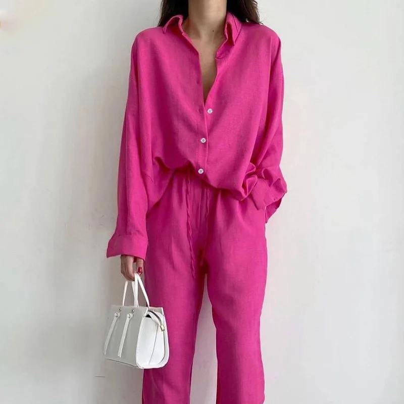 2024 Summer New Fashion Women's Solid Color Temperament Long Sleeved Top Straight Leg Pants Set 661