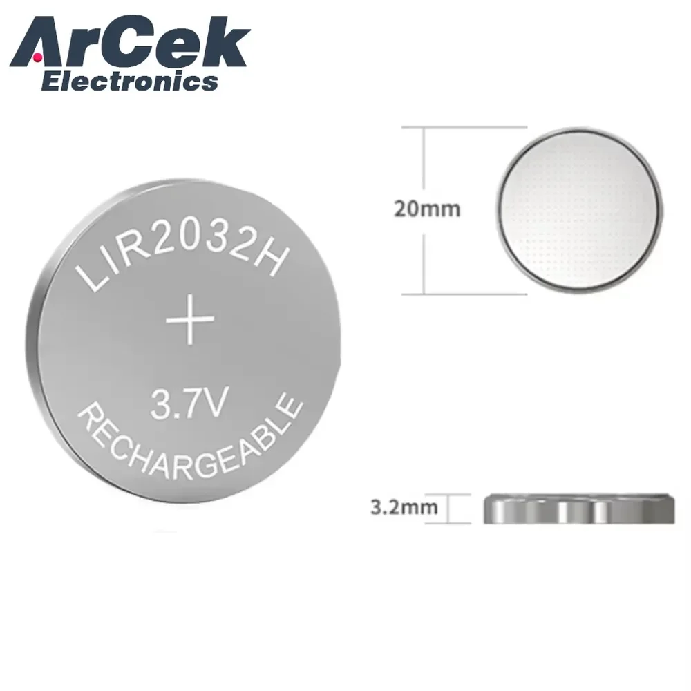 5PCS LIR2032H 3.7V 70mAh High Capacity Rechargeable Button Battery for Car Remote Watch Toy Lithium Batteries Coin Cell CR2032