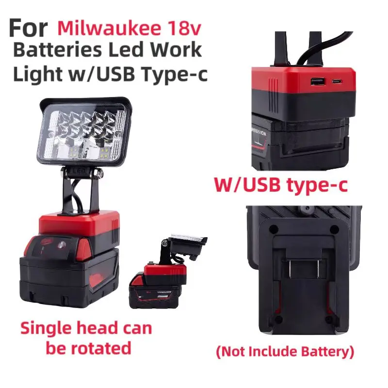 

12W LED Working Light Spotlight Portable Lamp Lantern w/USB C-Type for Milwaukee 18V Lithium Battery Lamp（Not Including Battery）