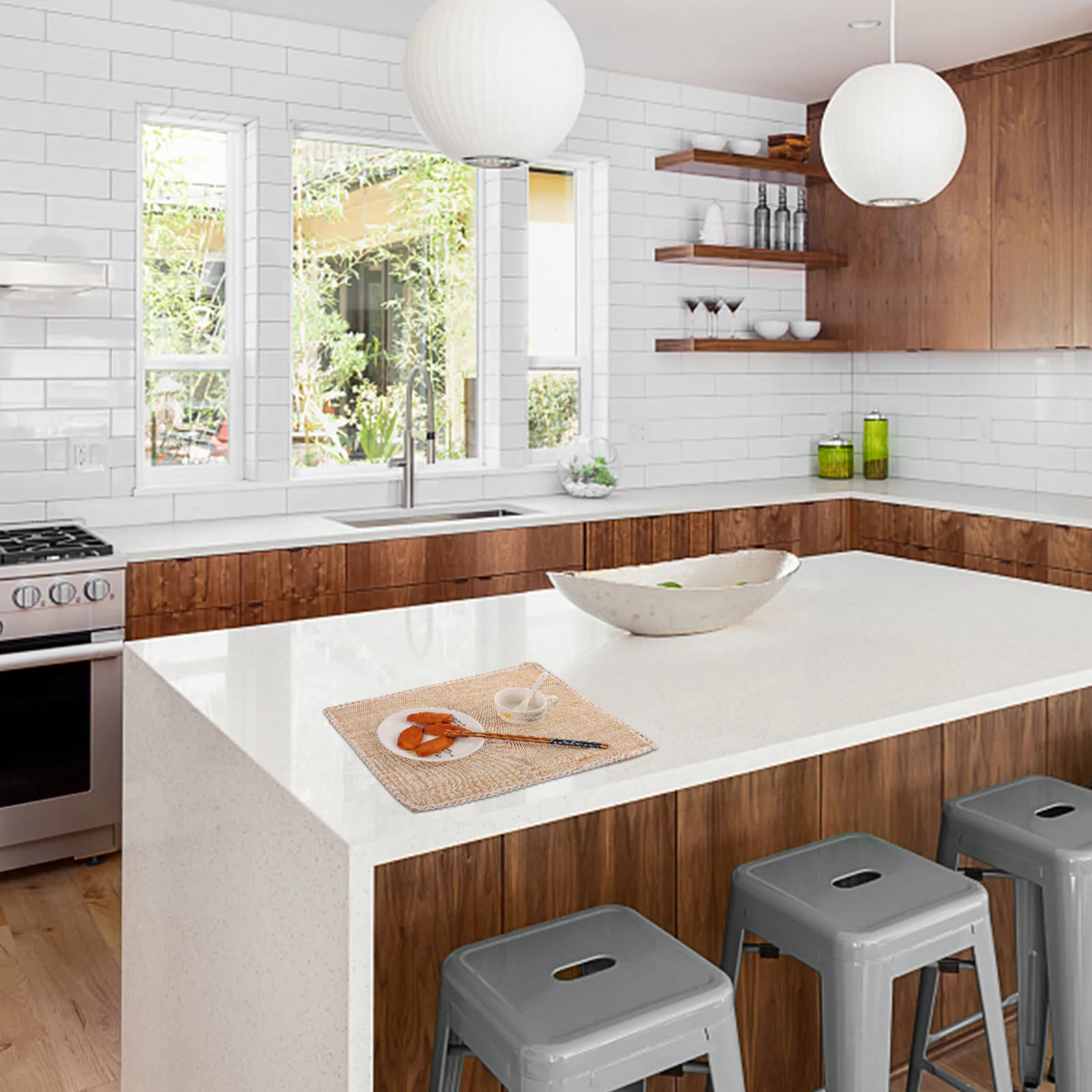 4Pcs Linen Placemats with Lace Trim Table Coasters Heat Resistant Washable Table Mat Set for Dining Room Decor Non-Slip Surface