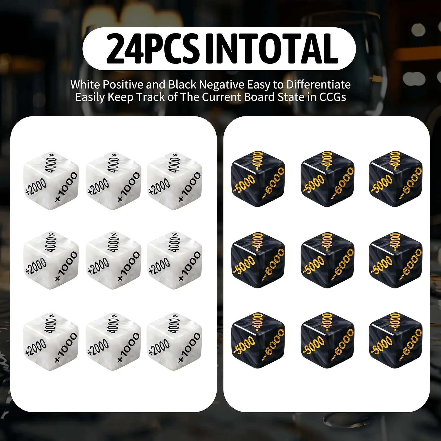 24 PCS Power Counter Dice Set, 12 Positive & 12 Negative Premium Marble Texture Dice Compatible with One Piece TCG and Card Game