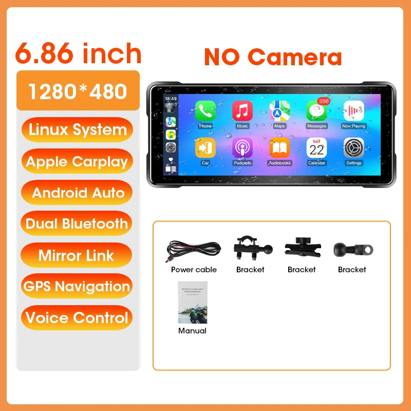 Srnubi 5/6.86 "Draagbare Carplay Motornavigatie GPS Smart Player Ondersteuning Carplay Android Auto IP67 Waterdichte Monitor DVR
