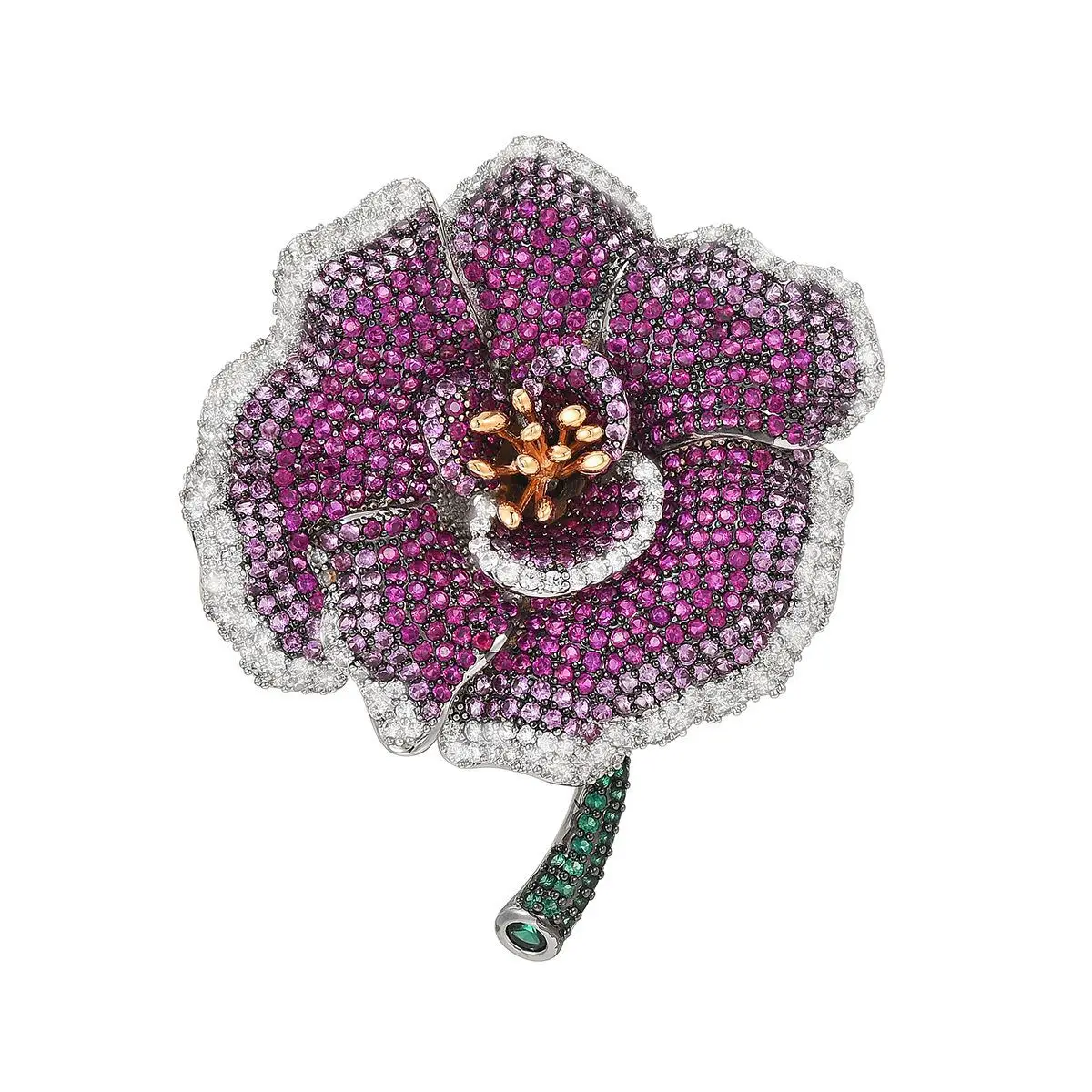 

Beauty Luxury Brass Camellia Flower Brooch with Cubic Zirconia Clothing Accessories