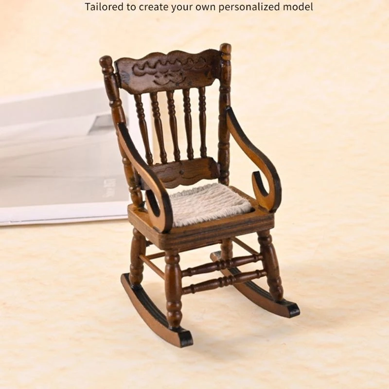 

Small Wooden Rocking Chair Model Figurine Dollhouses Scene Decoration 1/12 Scale Miniature Furniture Landscape Accessory A2UB