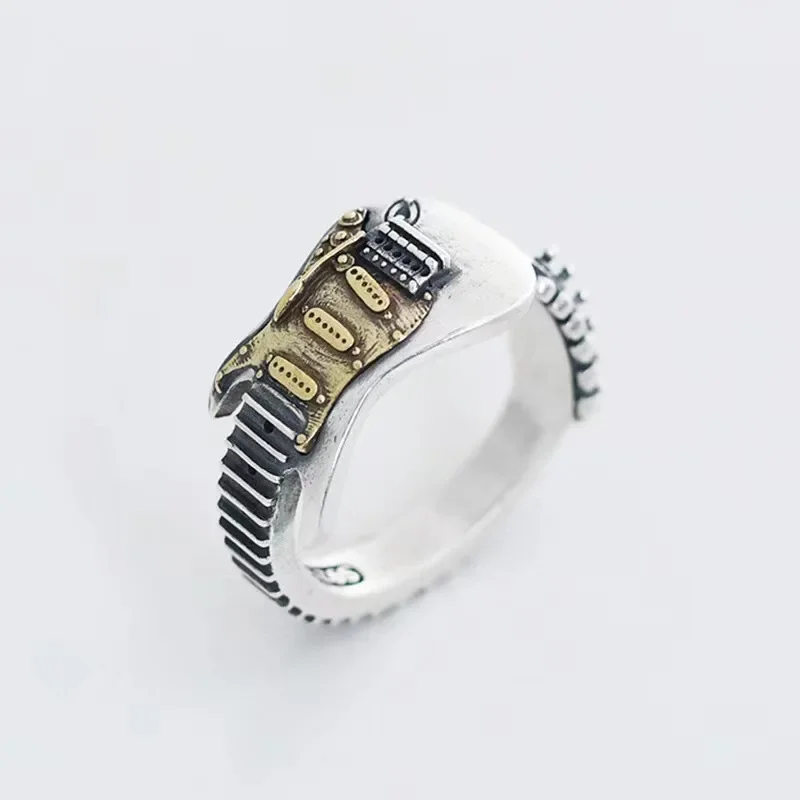 New Fashion Creative Men's Trend Electric Guitar Open Ring Rock Gothic Punk Party Accessories Jewelry Gift Wholesale