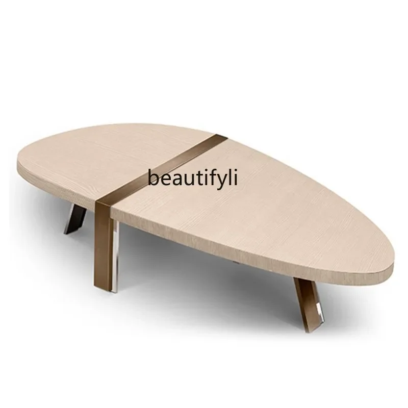 

Light luxury designer creative metal coffee table modern simple household special-shaped solid wood negotiation table0420