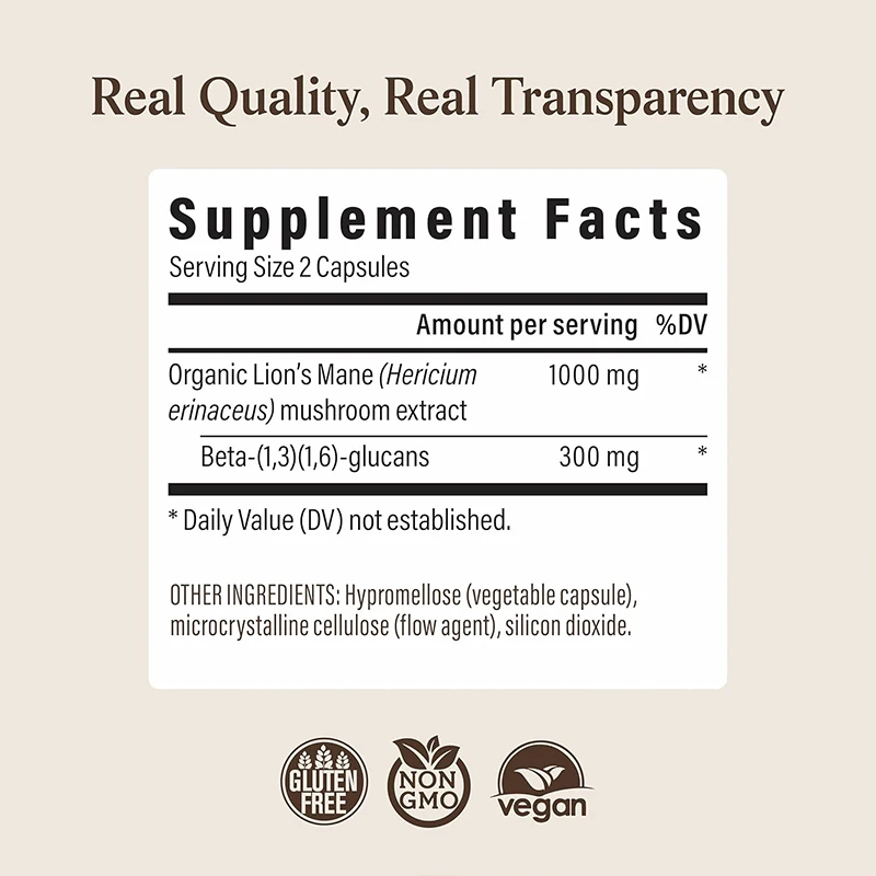 Organic lion mane mushroom supplement extract promotes overall health, β - glucan supplement, 60 capsules view 5