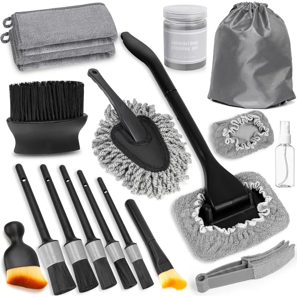 

Набор из 18 щеток для чистки салона автомобиля с микрофибровыми подушечками, чистящим гелем и щеткой для удаления пыли для ухода за лобовым стеклом и интерьером