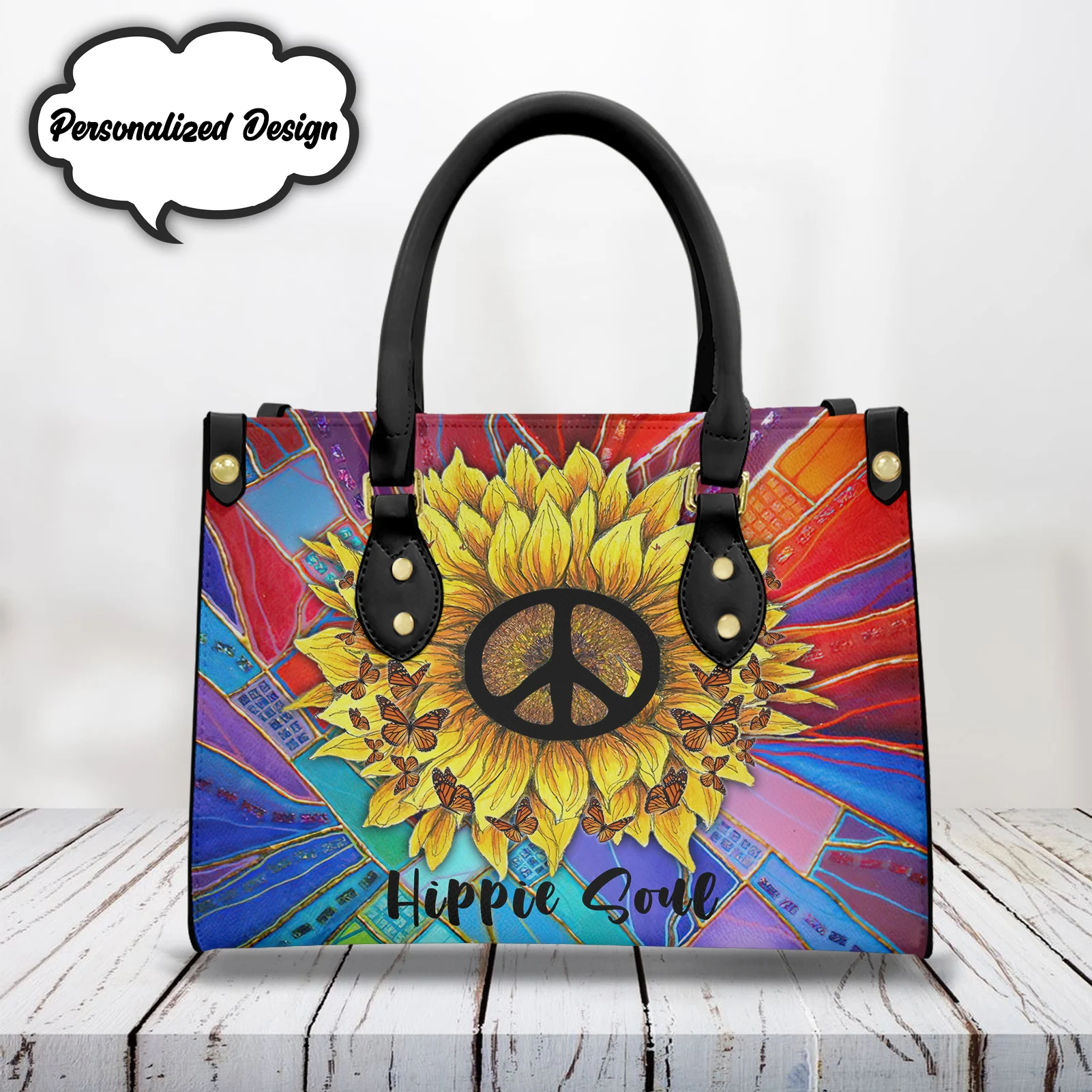 New Trend Women's Bag Hippie Peace and Love Pattern Female Handbags Bag for Women Brand Design PU Leather Shoulder Bags Purses