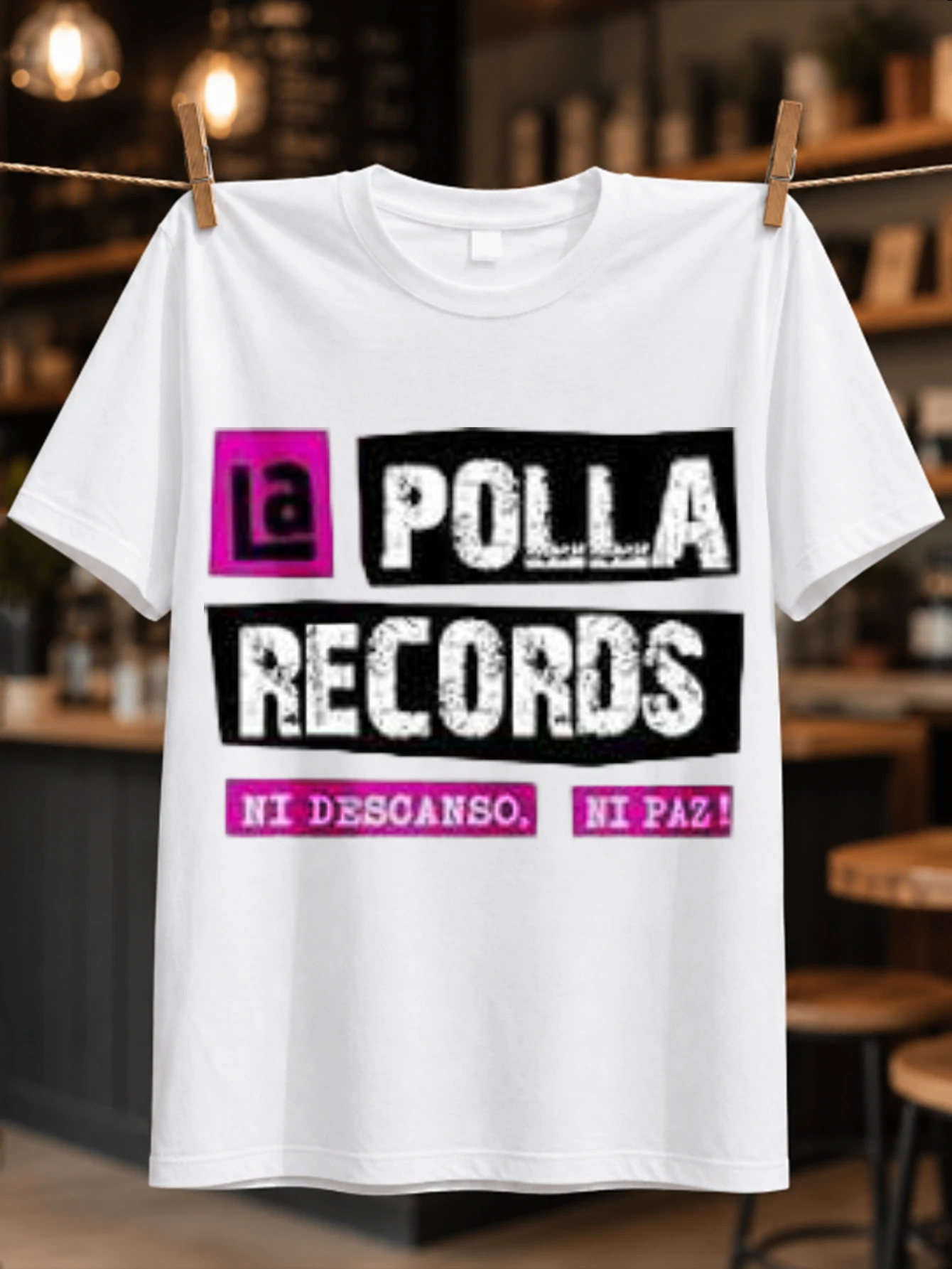 La Polla Records distressed punk block lettering in   and magenta with Spanish slogan accents  Unisex All T-Shirt