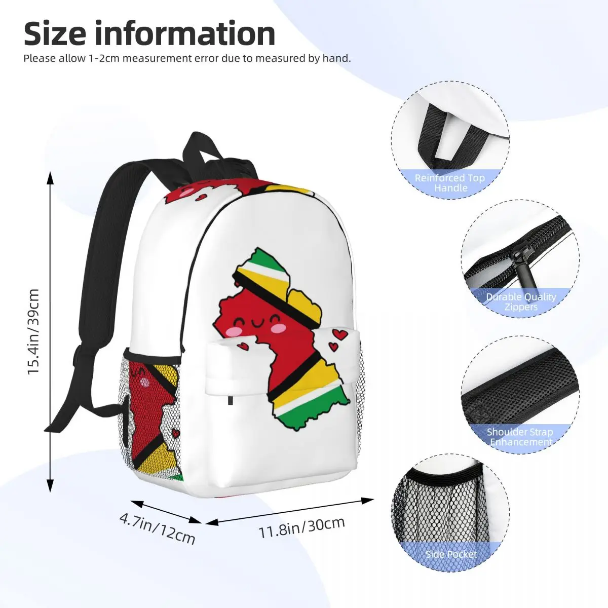 Guyana Flag Map Smile With Love Backpack Student Boys Girls BookBag Men Women School Bag Laptop Shoulder Bags