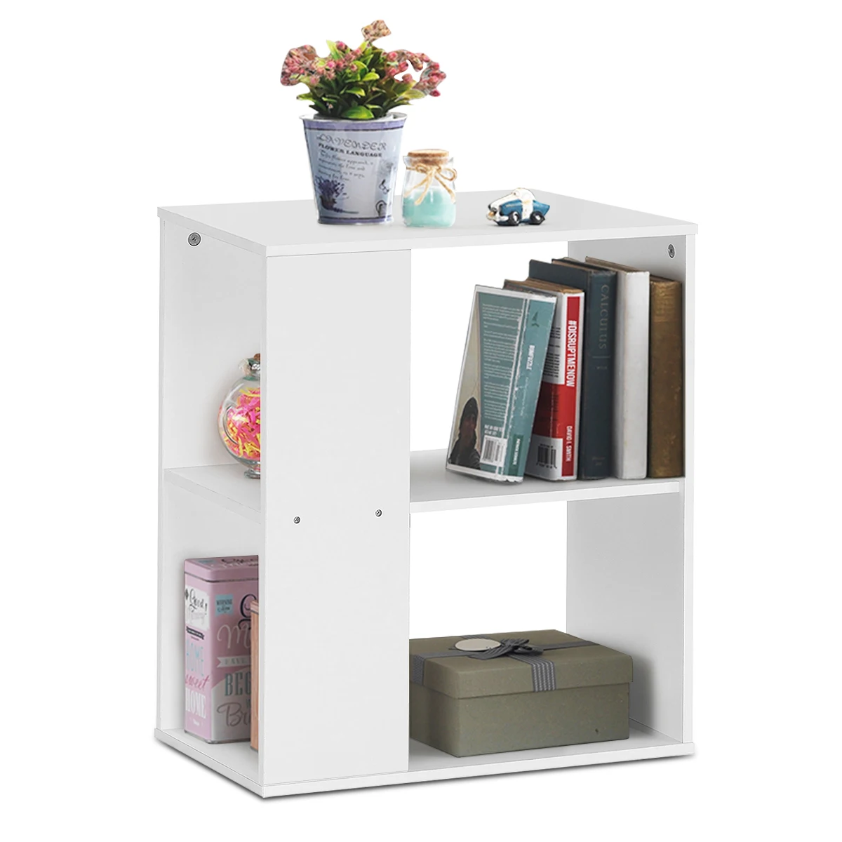 2-Tier Side End Table Nightstand Bedside Sofa Table w/ Storage Shelves White