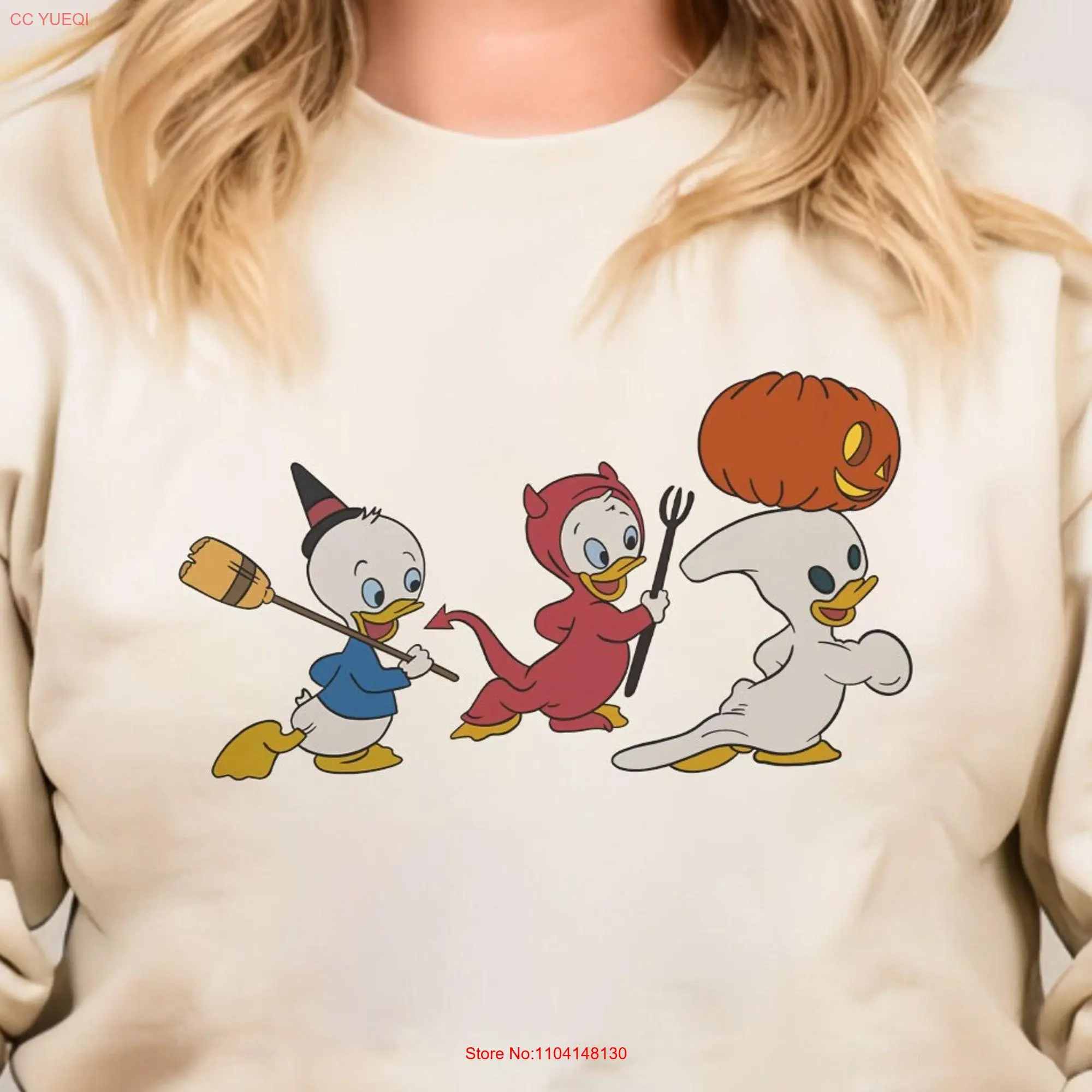 Huey Dewey and Louie Halloween SweaT T Shirt Retro Ducks Spooky Season Duck Sweater Donald long or short sleeves