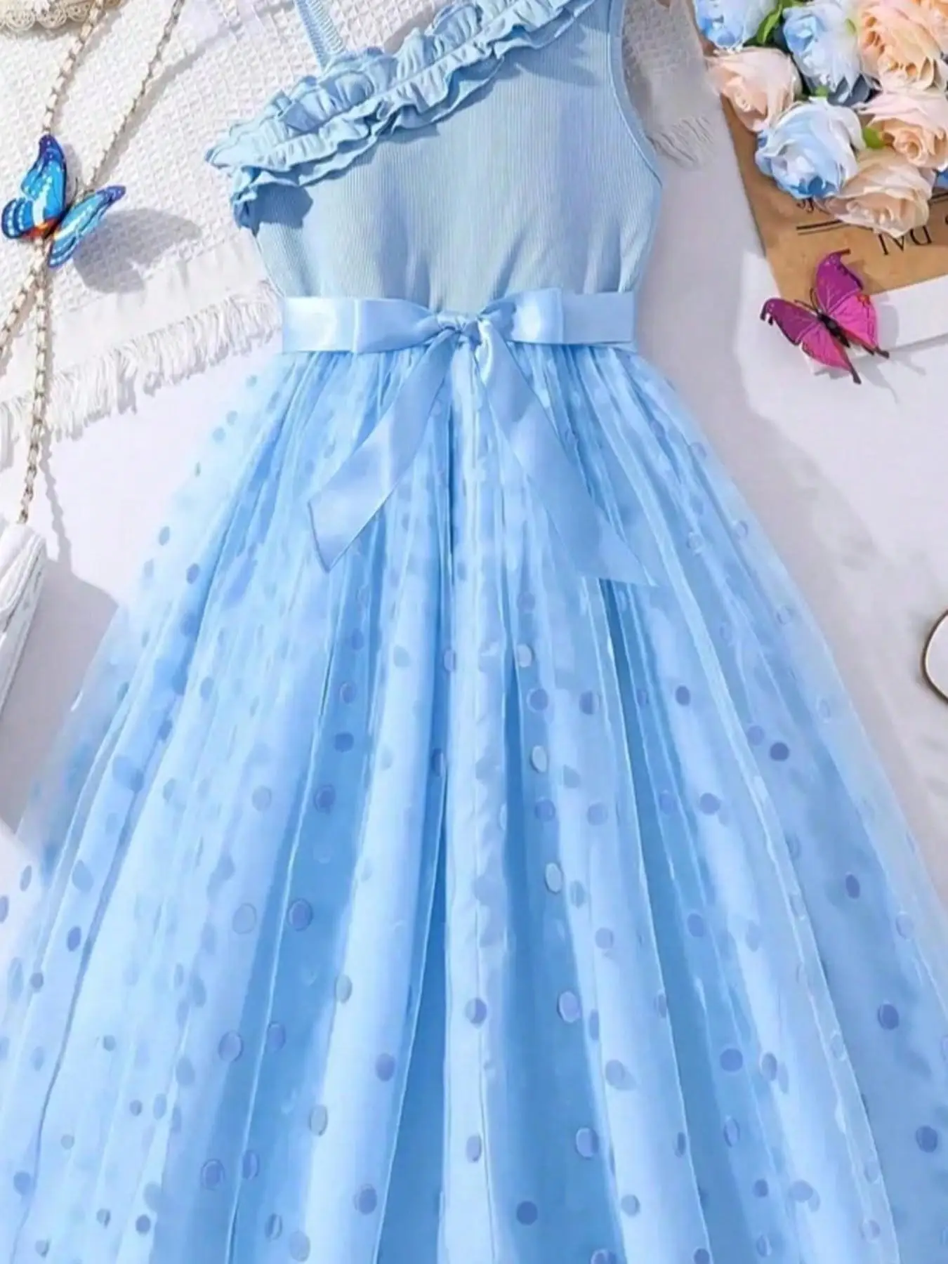 Sommer Mädchen Rüschen-Dekoration Cami Tutu Kleid Prinzessin Mesh Kinderkleid Freizeit Süßer Stil – Detail 19