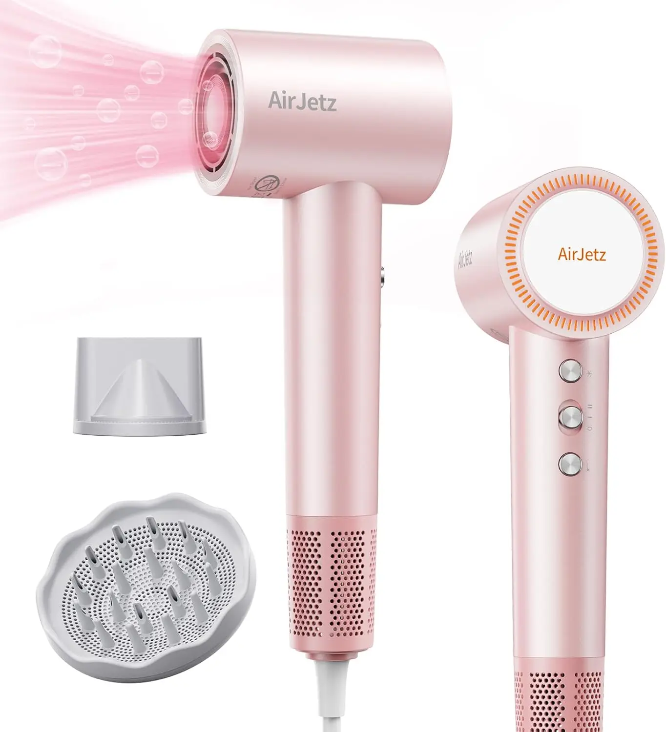 

160,000 RPM Ionic Hair Dryer: Fast Drying, Lightweight with Diffuser & Magnetic Nozzle, 4 Temps 2 Speeds for Travel Home - Pink