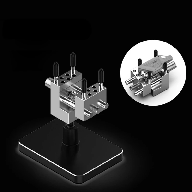   Narzędzie do mocowania materiałów dla hobbystów z elastycznym pozycjonowaniem 360 stopni i szczękami odpornymi na zarysowania do precyzyjnych obróbek metalowych.