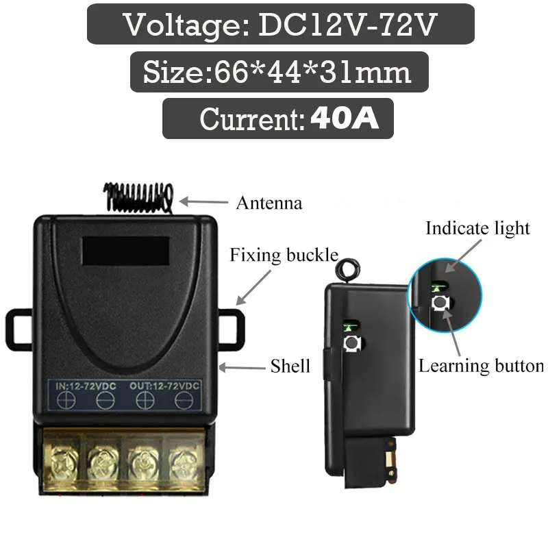 Interrupteur universel de contrôle à distance sans fil, 433 Mhz RF, DC 12V 24V 72V 40 Amp, relais 500 mètres, télécommande ON OFF, appareils