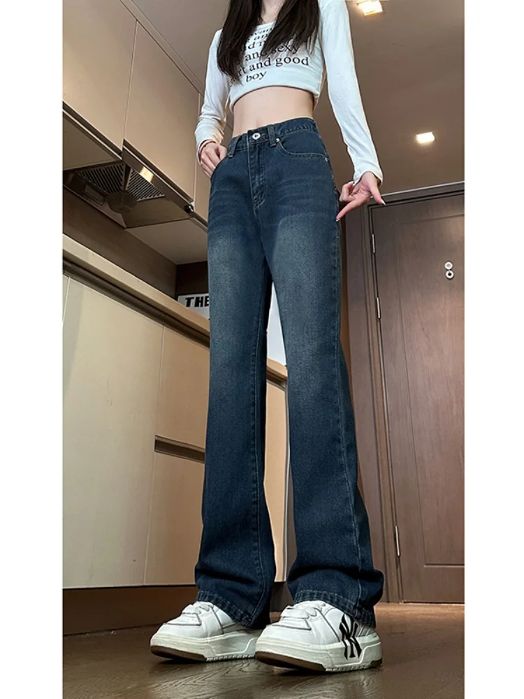 

American Retro adient Flared Jeans Men's High Street Cool Straight Loose Leggings Spring Autumn Wear Resistant Stretch Denim