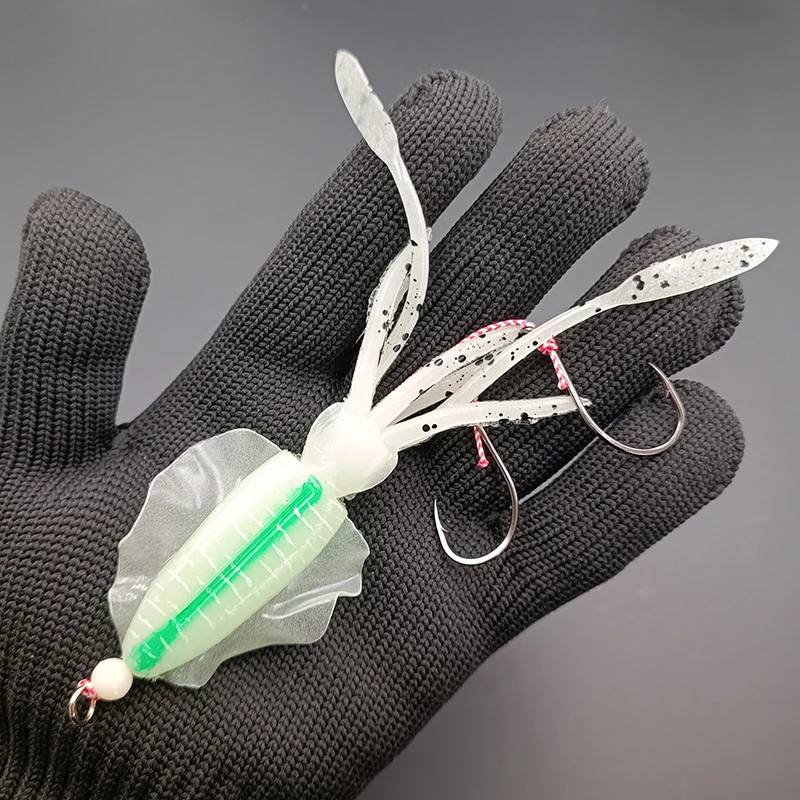 LUNKER Soft Squid Bait with hooks Glow Luminious Fishing Trolling Lure Octopus Head Deep Sea