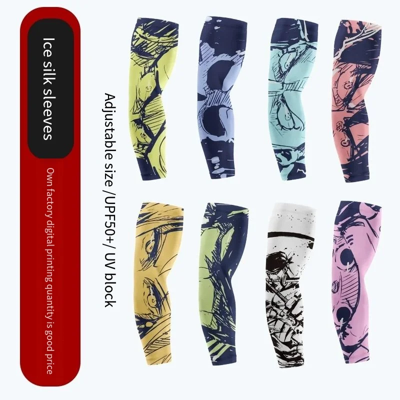 One Piece Ice Silk Sports Arm Sleeves Luffy Cycling Sun Uv Protection Outdoor Travel Running Gym Fitness Cool Summer Arm Sleeves