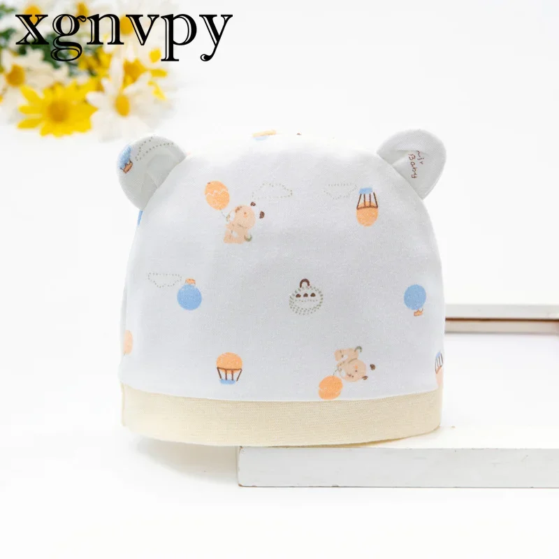 xgnvpy Spring and Summer Newborn Single-layer Tire Cap Binaural 0-3 Months Infant Soft Baby Cap New Baby Windproof Cap