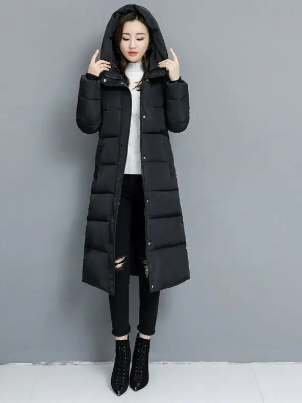 plus Size Women's Winter Cotton Jacket Thickened Long over Knee down Coat Warm Commuter Style Zipper Closure  Color