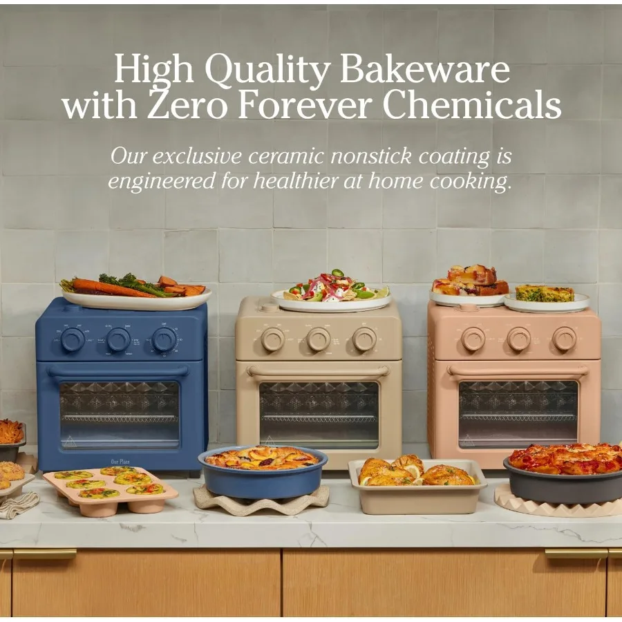 مجموعة أدوات خبز الفرن - مجموعة أدوات خبز غير لاصقة من السيراميك خالية من السموم مكونة من 3 قطع مستديرة (8 بوصة، مربعة، مقاس 8 بوصات، مقلاة مافن سعة 6 أكواب) - آمنة للفرن حتى 45