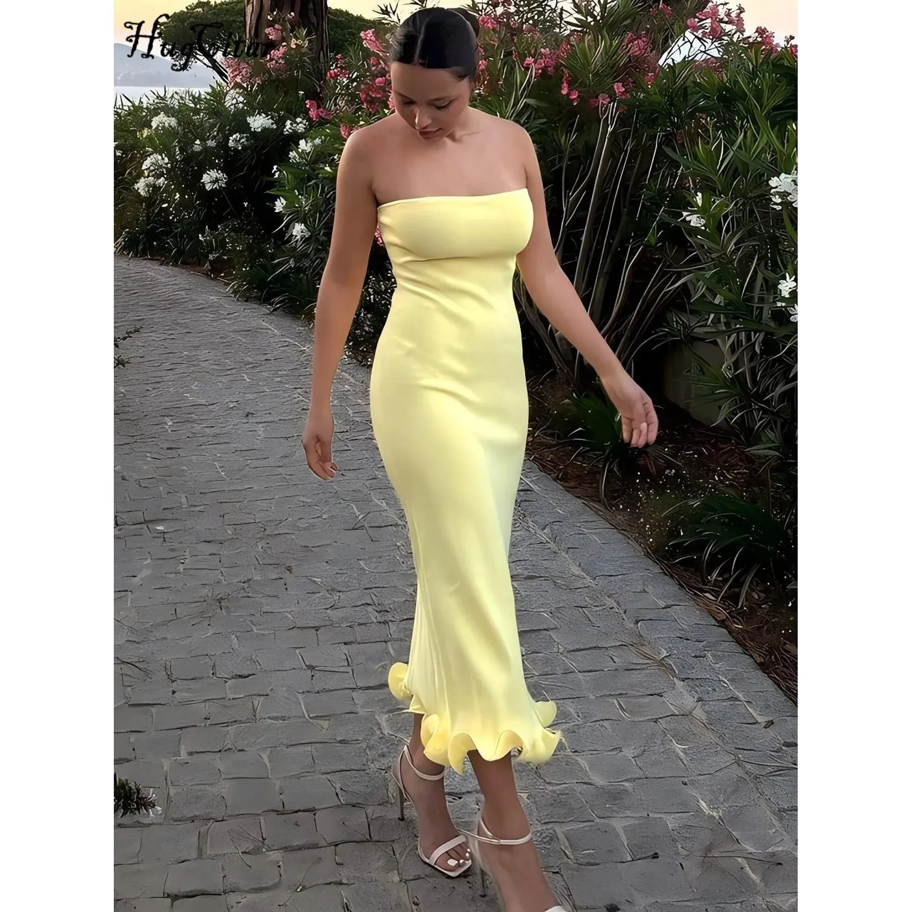 

Ele Strapl Ruffles Sexy Bodycon Dr Slim Fit Evening Gown Women's Faion Summer Svel Bustle Sle Dr