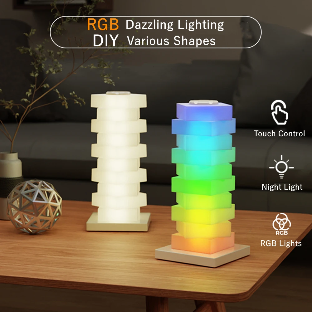 Creative DIY Table Lamp, RGB Light With Color-changing And Shapes Chageable, LED Lamp With 15W Wireless Charger, Bedside Lamp