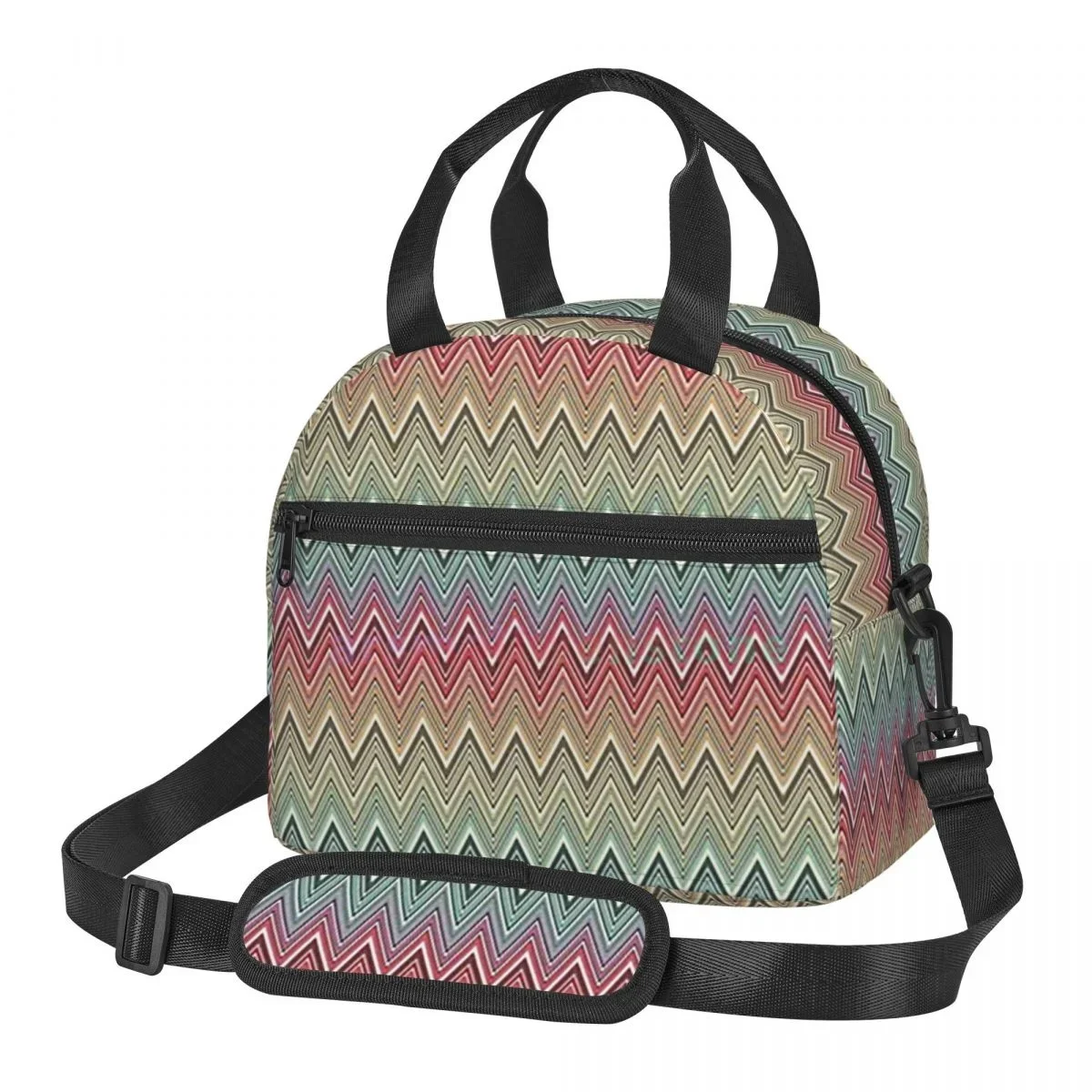 

Boho Zigzag Multicolor Lunch Bag for Women Portable Thermal Insulated Lunch Box Picnic Multifunction Food Tote